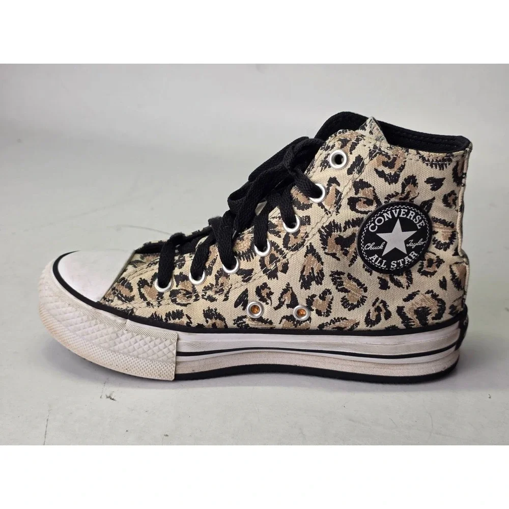 Converse Chuck Taylor Junior Sneakers Size 2 Leopard Print Canvas High Top Shoes
